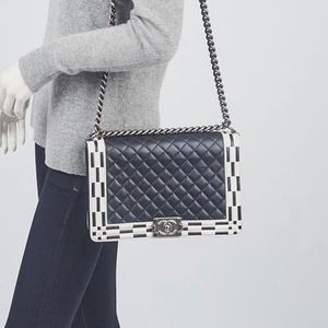 Quilted Lambskin leather White and Black Medium Boy Bag